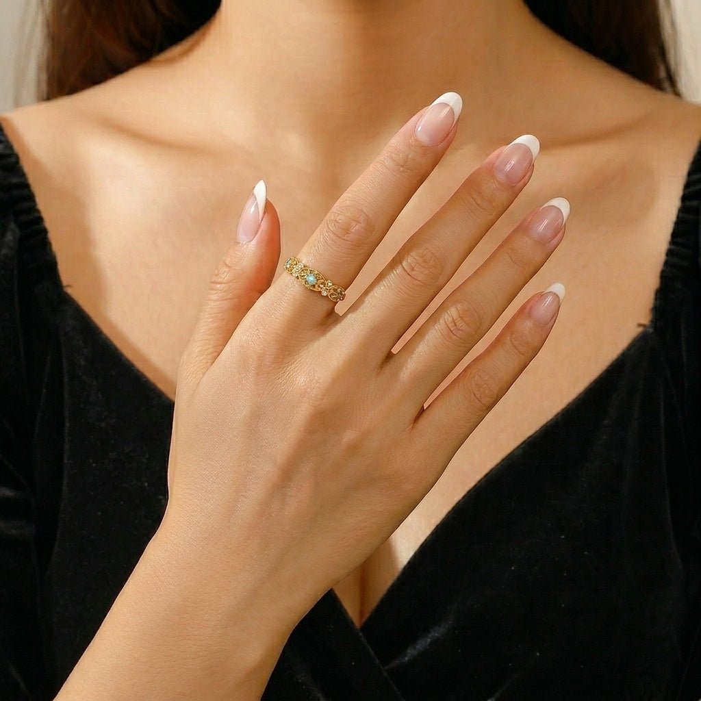 Bague Ajustable Labradorite Argent Plaqué Or - Biloria