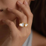 Bague Ajustable Nacre Cœurs – Cadeau Femme Amour - Biloria