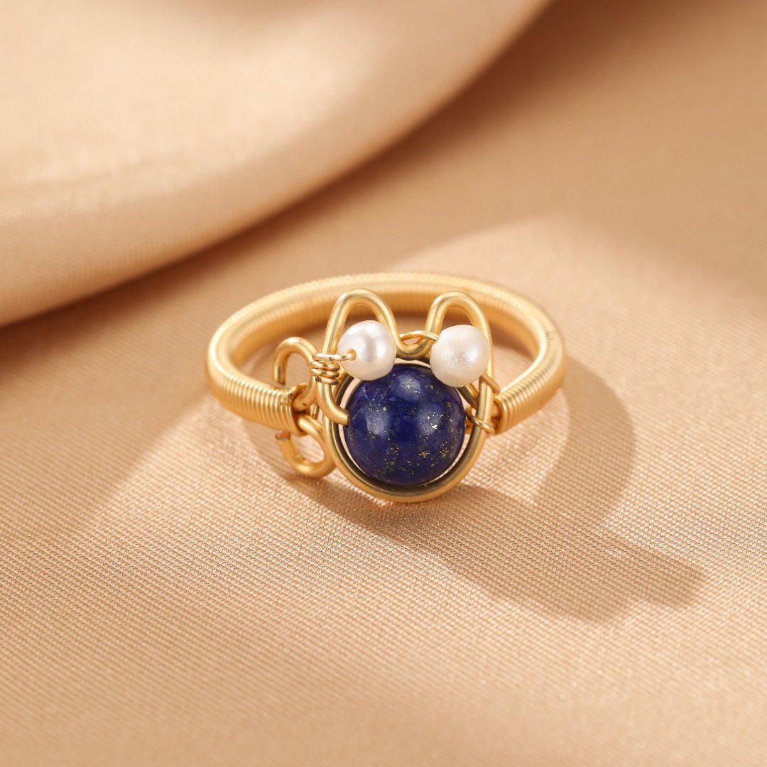 Bague ajustable pierres naturelles chat – Amour félin - Biloria