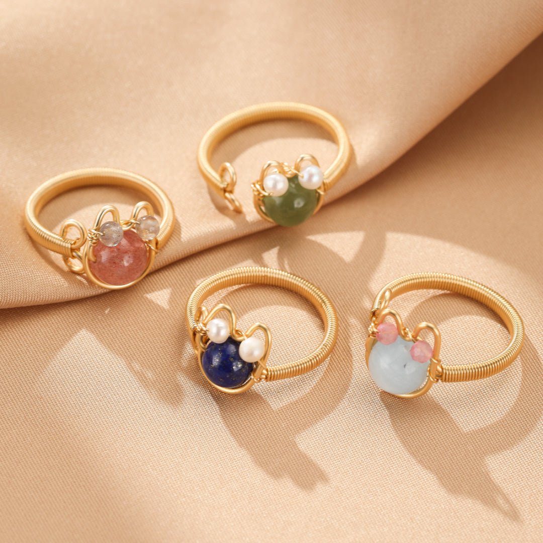 Bague ajustable pierres naturelles chat – Amour félin - Biloria