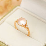 Bague Ajustable Quartz Rose Zircon Argent Plaqué Or - Biloria