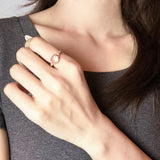 Bague Ajustable Quartz Rose Zircon Argent Plaqué Or - Biloria