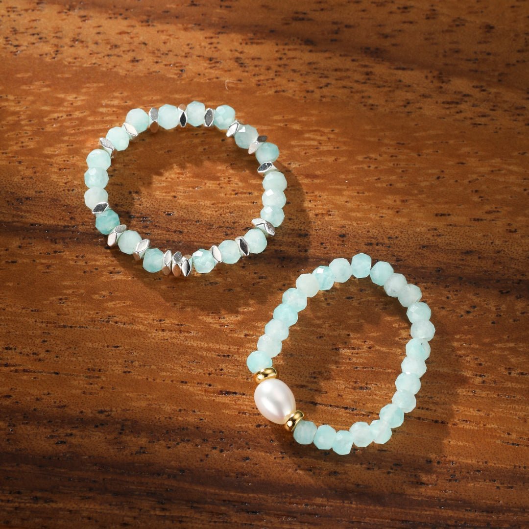 Bague Amazonite Perle Élastique – Bijou Apaisant Océan - Biloria
