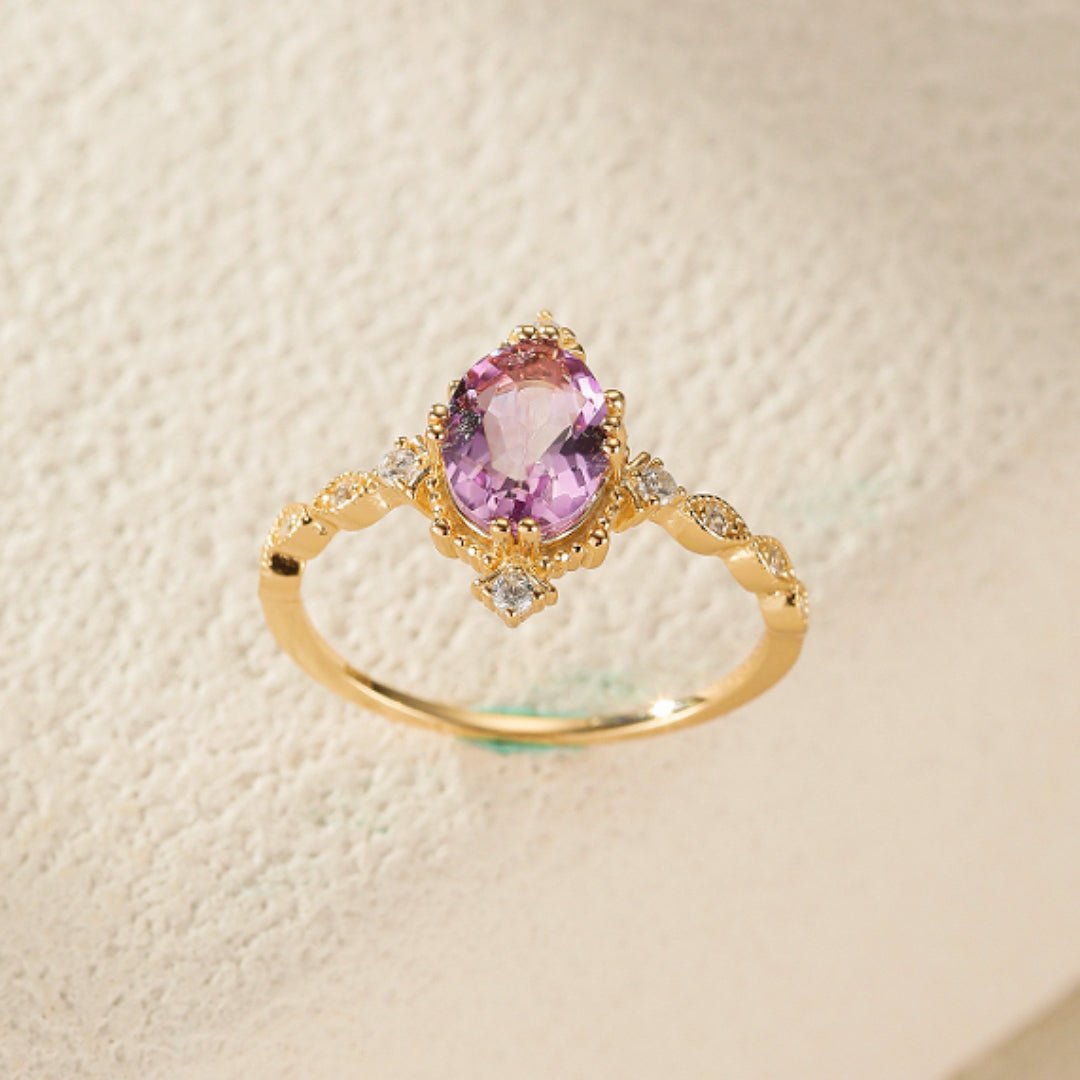 Bague Améthyste 13 mm Argent Plaqué Or – Sérénité Royale - Biloria
