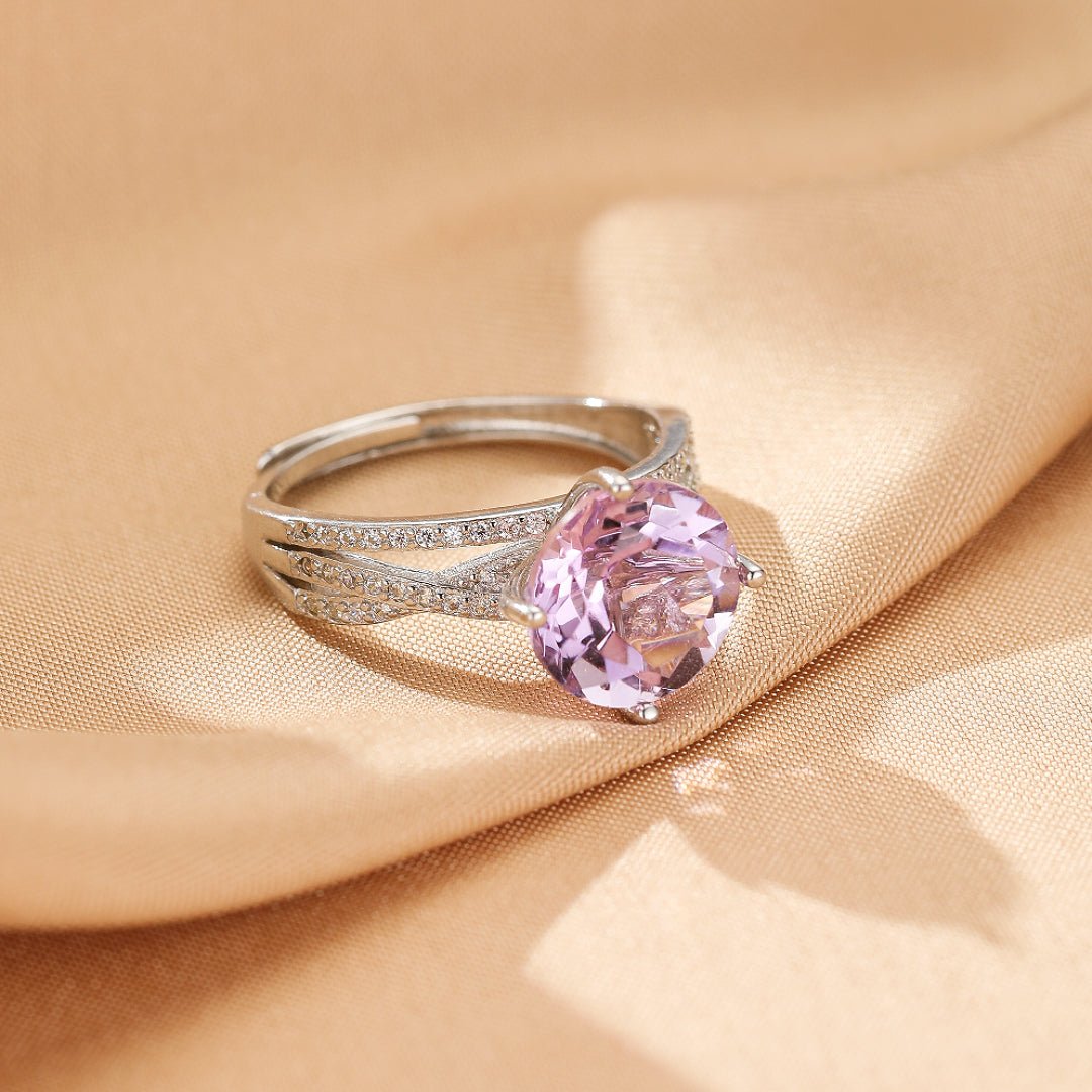 Bague Améthyste Argent 925 – Pierre Naturelle 10 mm Ajustable - Biloria