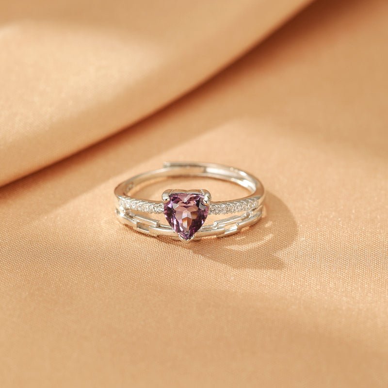 Bague Améthyste Cœur en Argent S925 – Bijou Spirituel Ajustable - Biloria