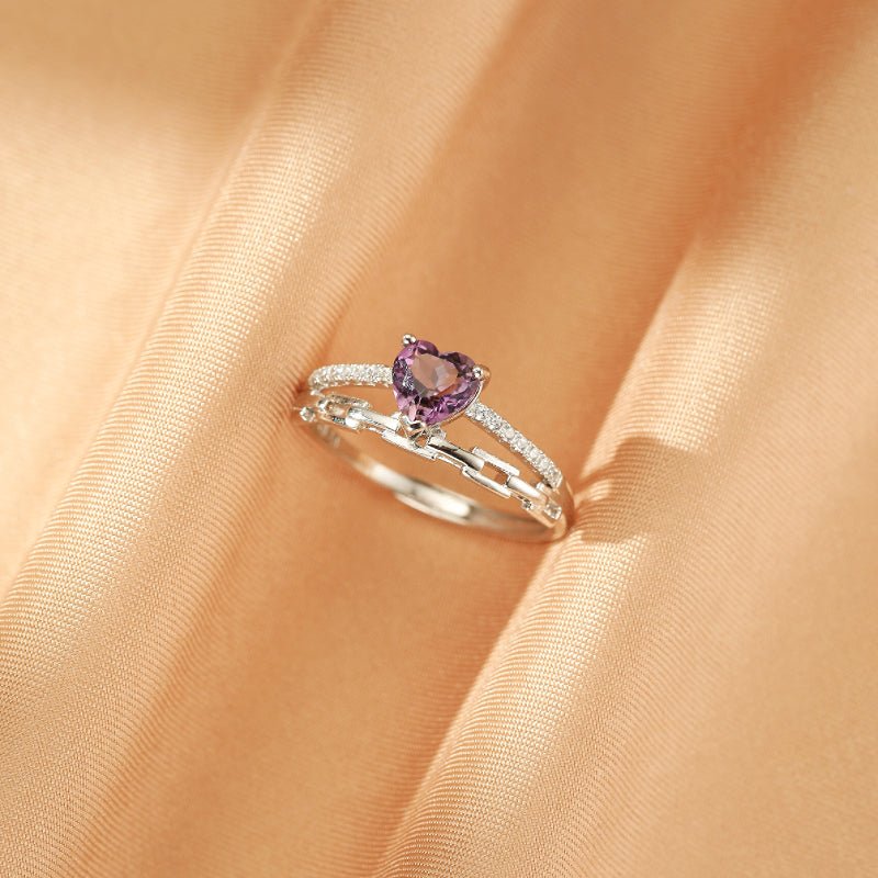 Bague Améthyste Cœur en Argent S925 – Bijou Spirituel Ajustable - Biloria