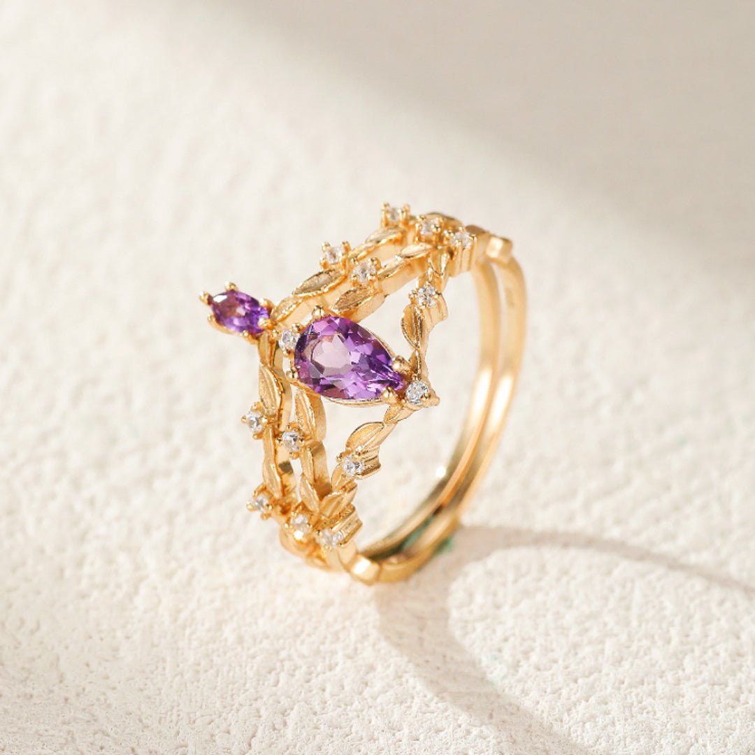 Bague Améthyste Couronne de Paix en Argent Plaqué Or - Biloria