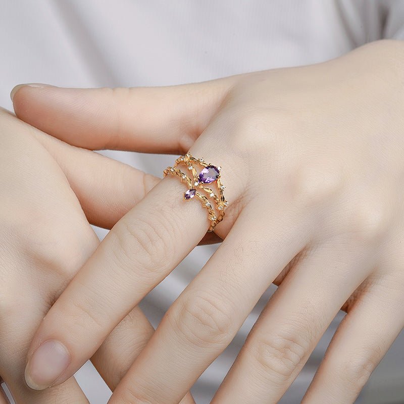 Bague Améthyste Couronne de Paix en Argent Plaqué Or - Biloria