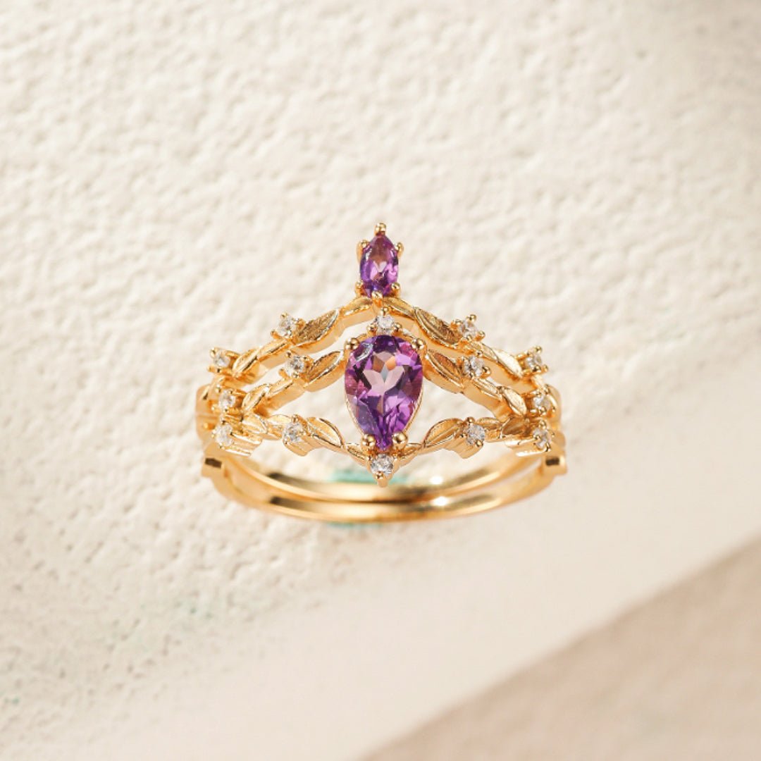 Bague Améthyste Couronne de Paix en Argent Plaqué Or - Biloria
