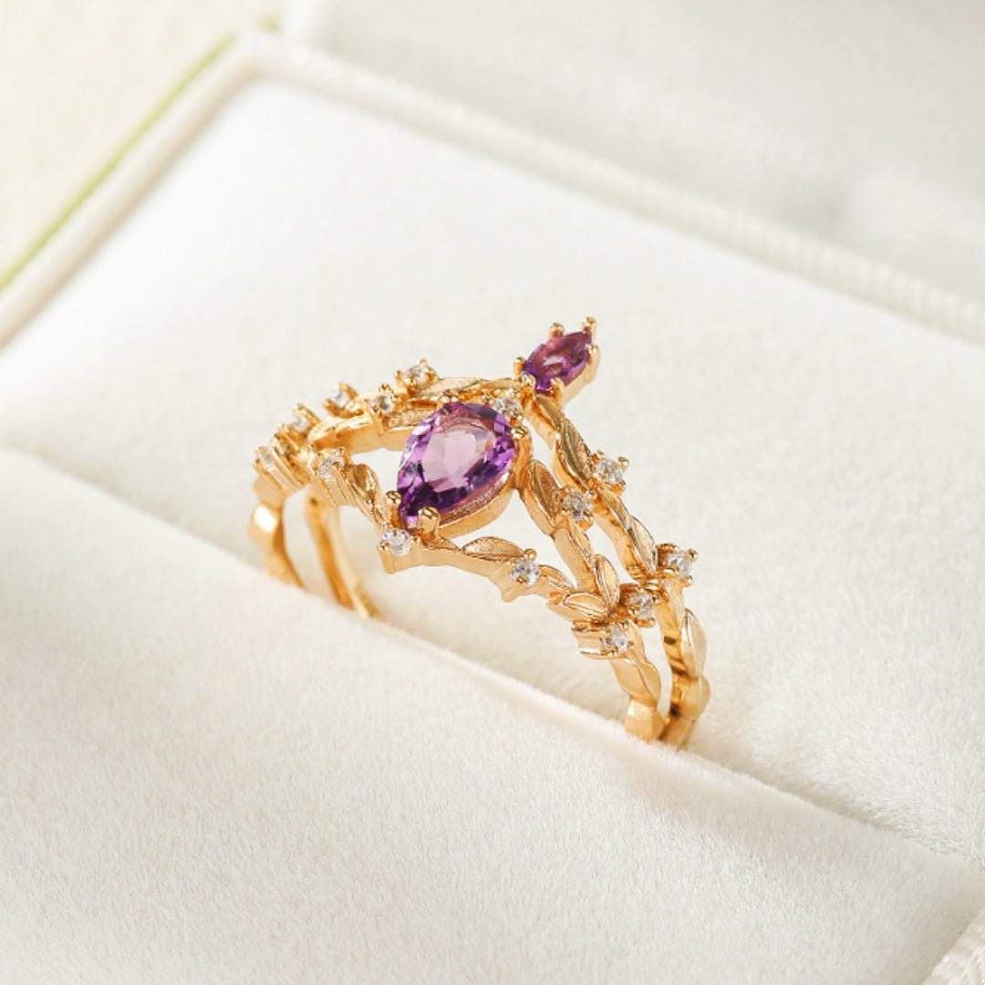 Bague Améthyste Couronne de Paix en Argent Plaqué Or - Biloria