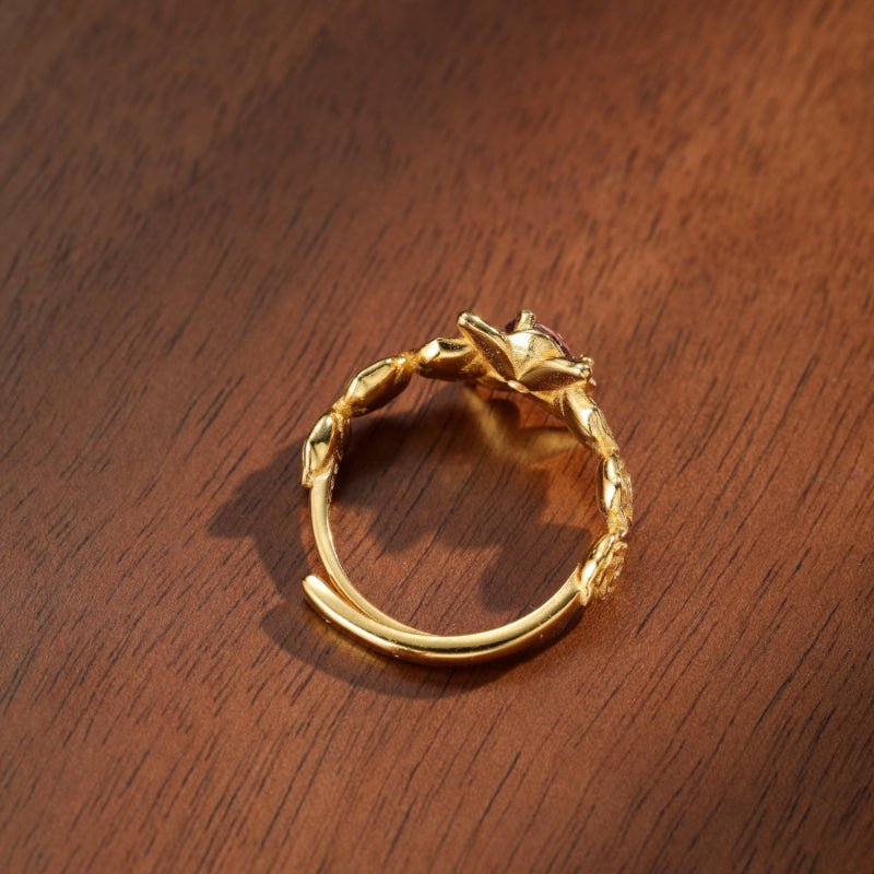 Bague Améthyste Floral Argent Plaqué Or – Apaisante - Biloria