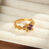 Bague Améthyste Floral Argent Plaqué Or – Apaisante - Biloria