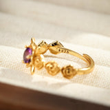 Bague Améthyste Floral Argent Plaqué Or – Apaisante - Biloria