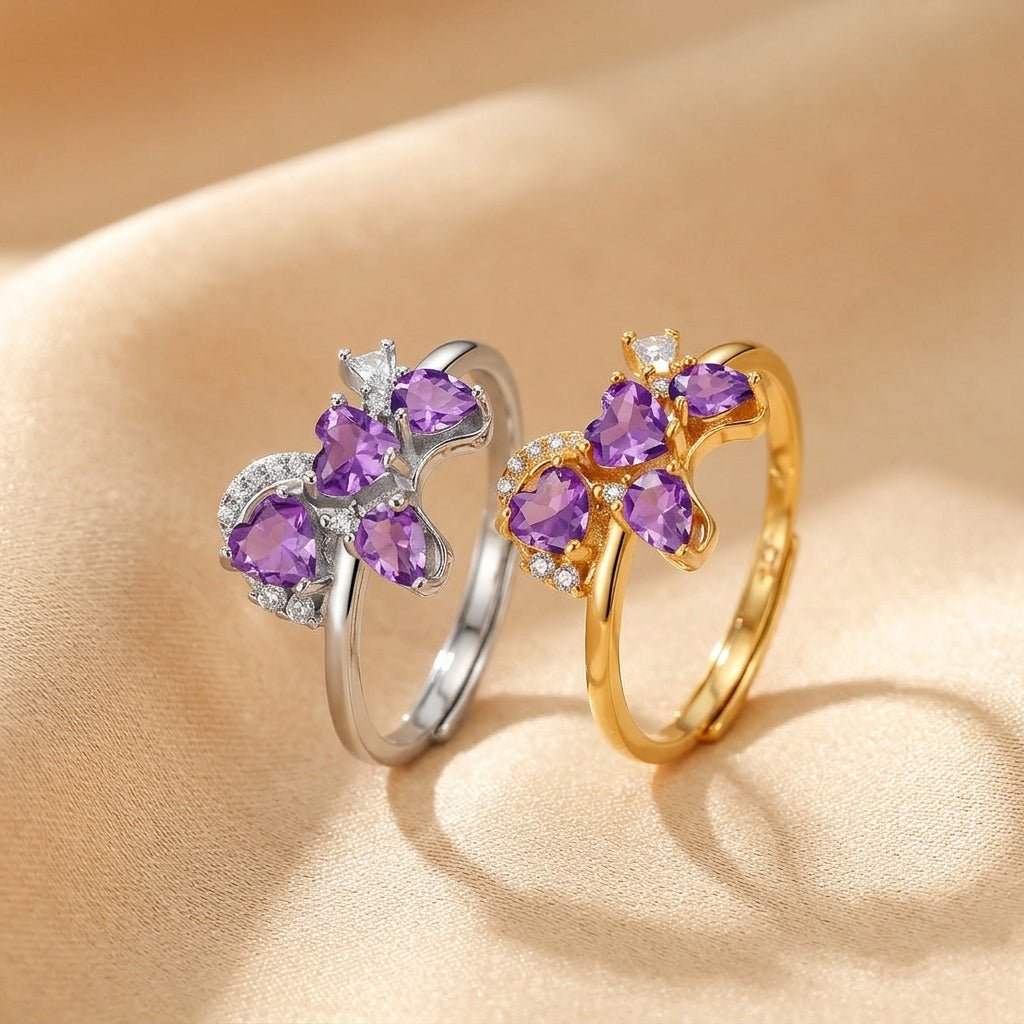 Bague Améthyste Galop de Chance Argent Plaqué Or Ajustable - Biloria