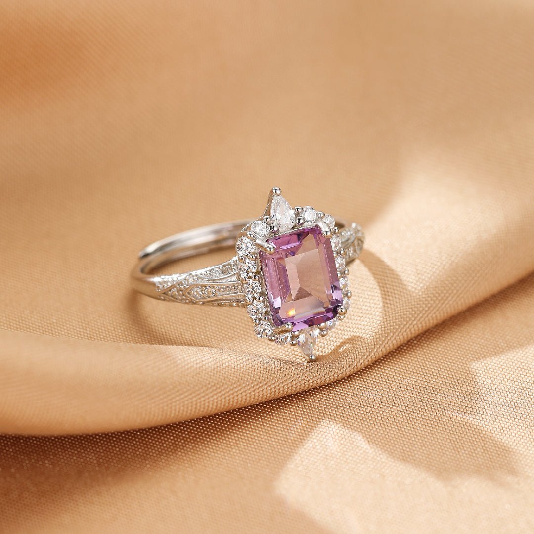 Bague Améthyste taille émeraude argent 925 ajustable - Biloria