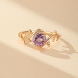 Bague Améthyste Violette Branche Printemps Argent Plaqué Or 14K - Biloria