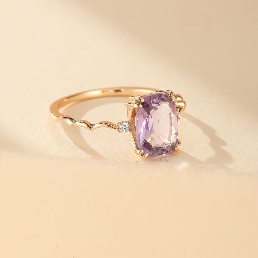 Bague Améthyste Violette en Argent Plaqué Or 14K - Biloria