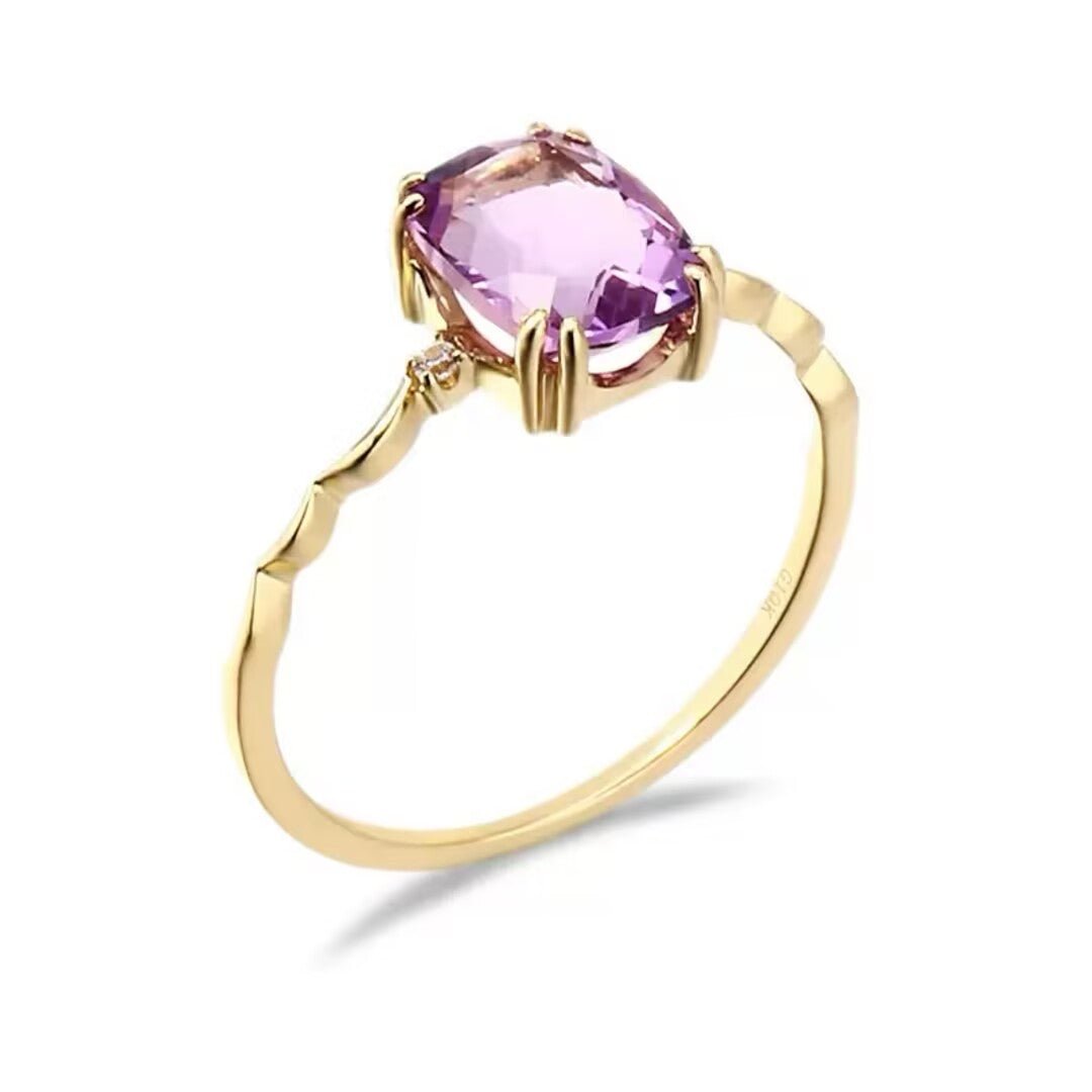 Bague Améthyste Violette en Argent Plaqué Or 14K - Biloria