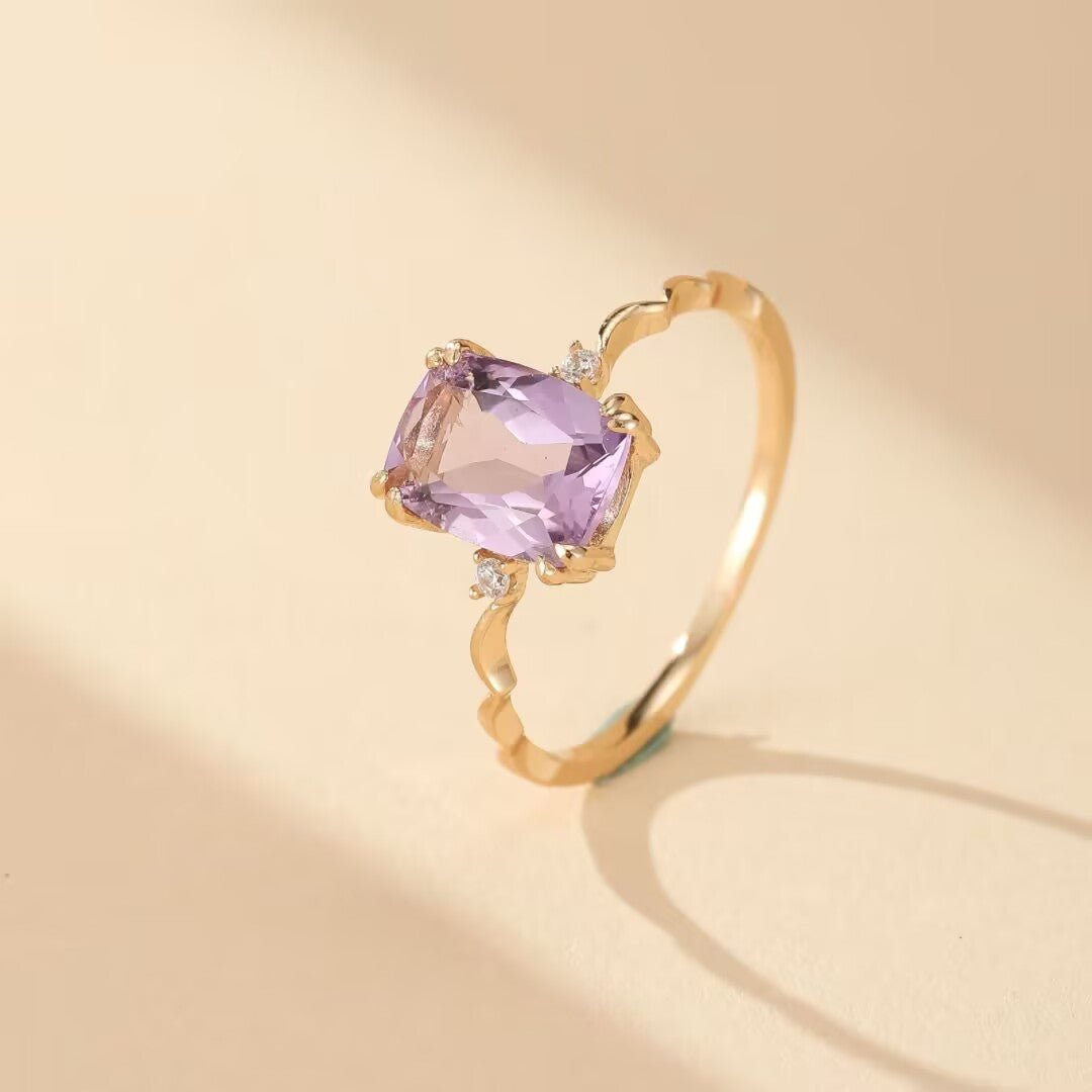 Bague Améthyste Violette en Argent Plaqué Or 14K - Biloria