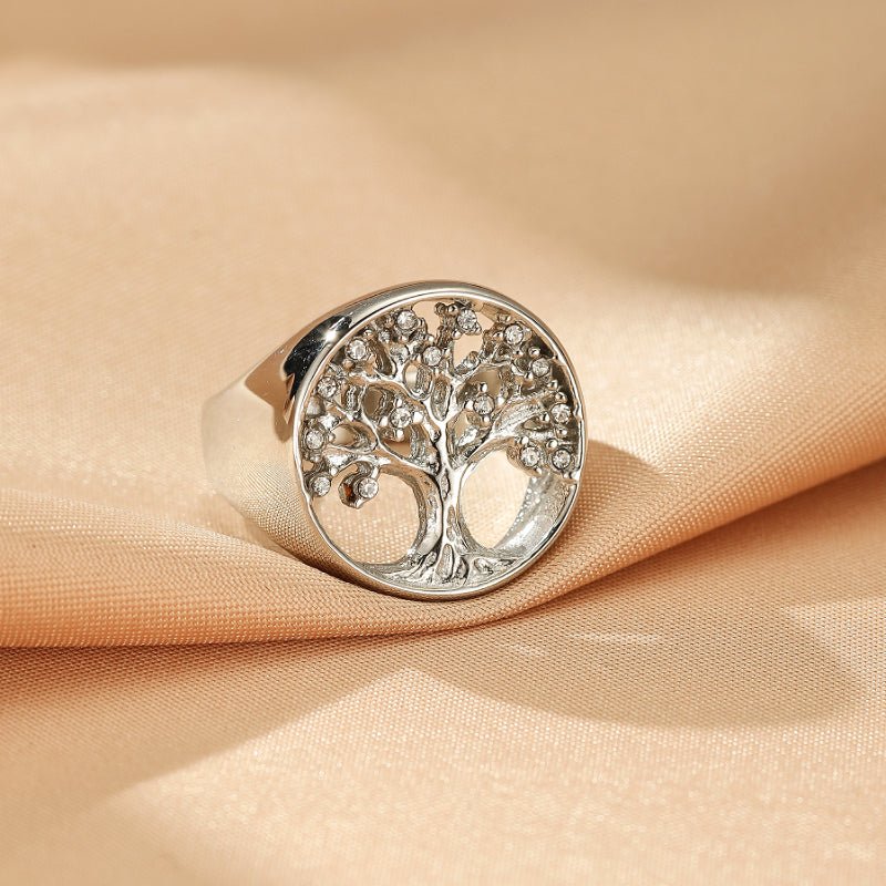 Bague Arbre de Vie en Acier Inoxydable avec Zircons - Biloria