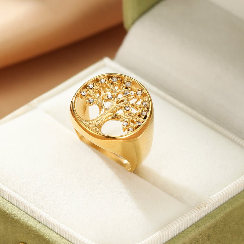 Bague Arbre de Vie en Acier Inoxydable avec Zircons - Biloria
