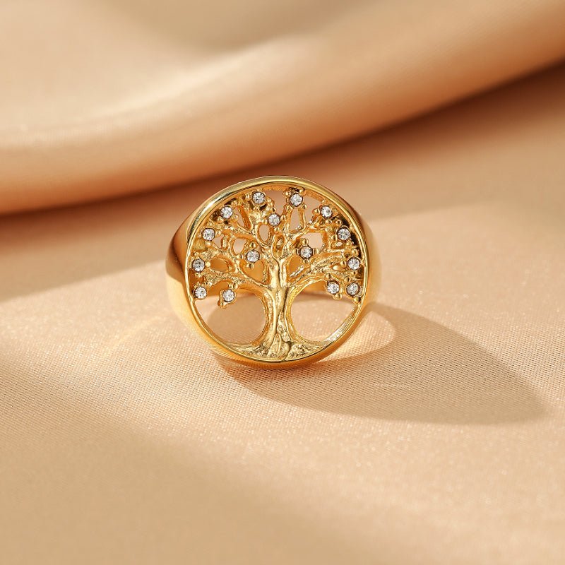 Bague Arbre de Vie en Acier Inoxydable avec Zircons - Biloria