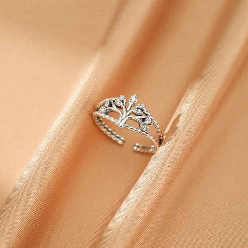 Bague Arbre de Vie Feuillage Éclatant en Argent 925 et Zircon - Biloria