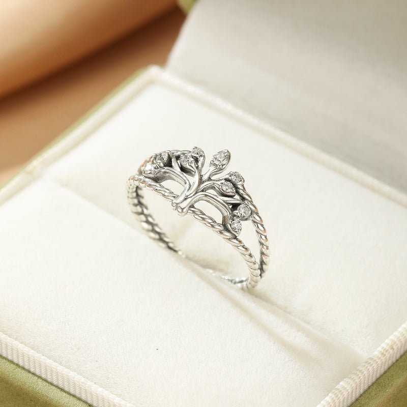 Bague Arbre de Vie Feuillage Éclatant en Argent 925 et Zircon - Biloria