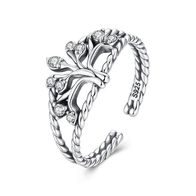 Bague Arbre de Vie Feuillage Éclatant en Argent 925 et Zircon - Biloria