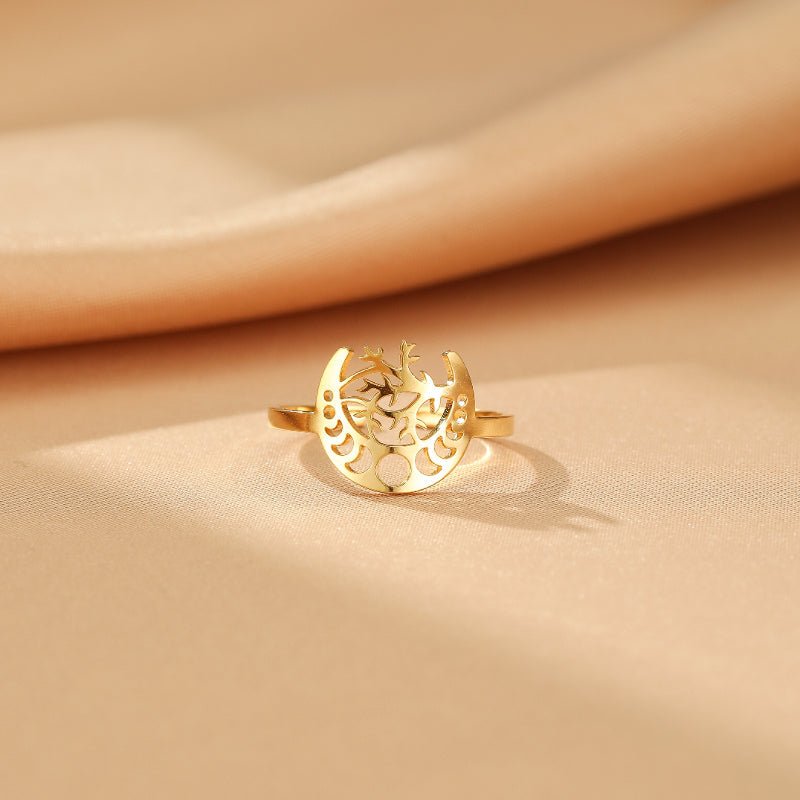 Bague Arbre de Vie Lune Ajustable Dorée - Biloria