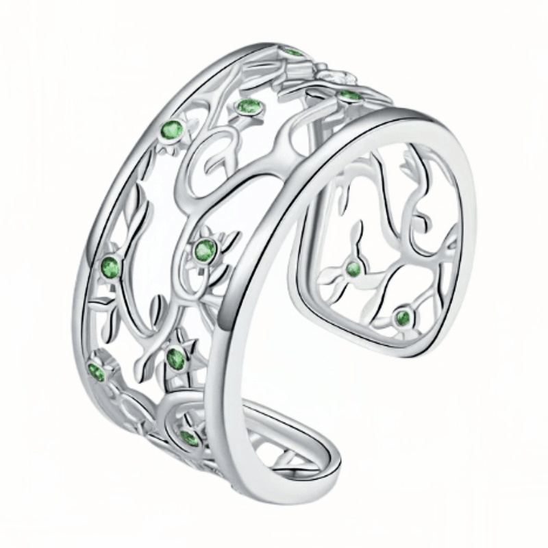 Bague Arbre de Vie Zircon Vert Argent 925 Ajustable - Biloria