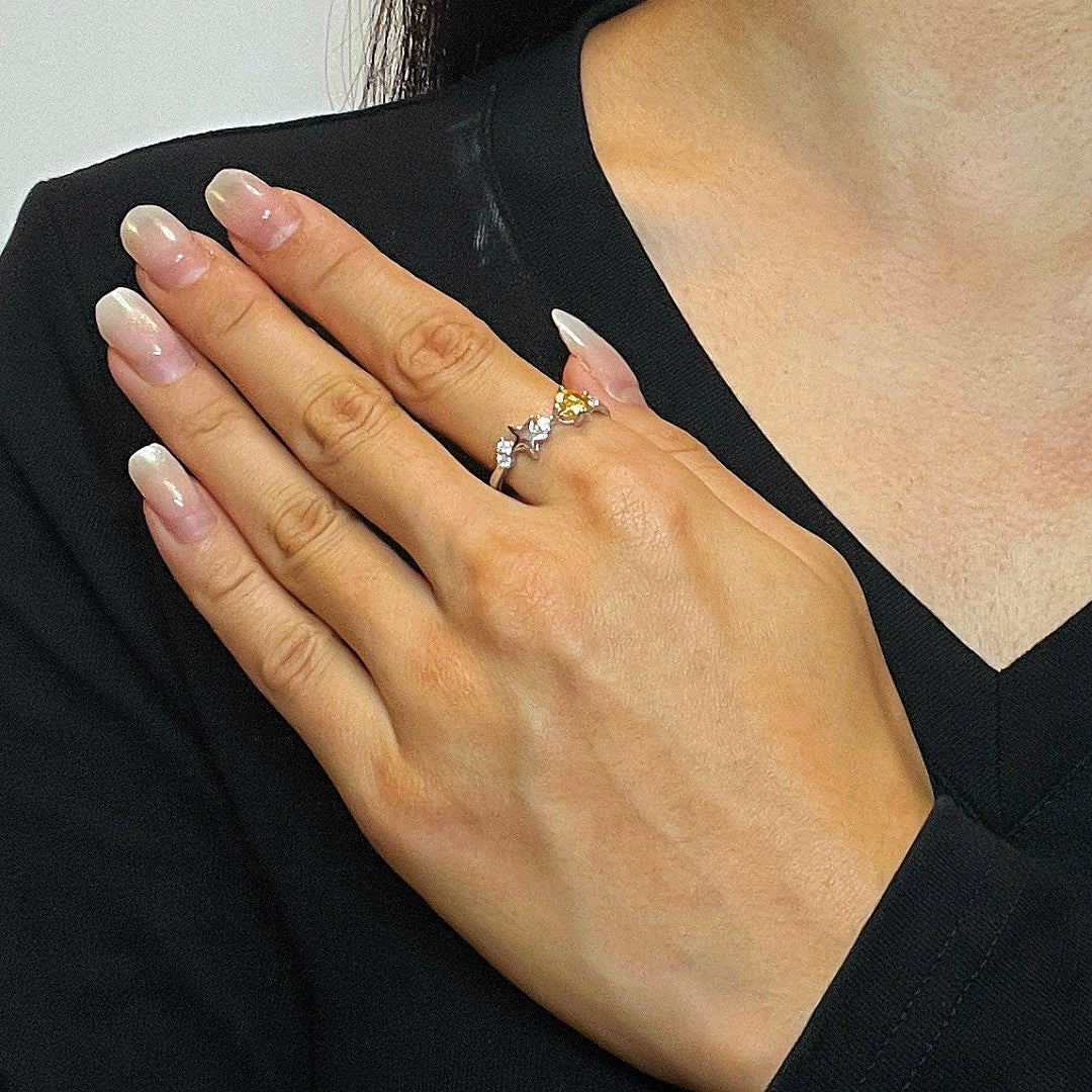 Bague Argent avec Citrine et Étoile – Bijou Déco Bureau - Biloria