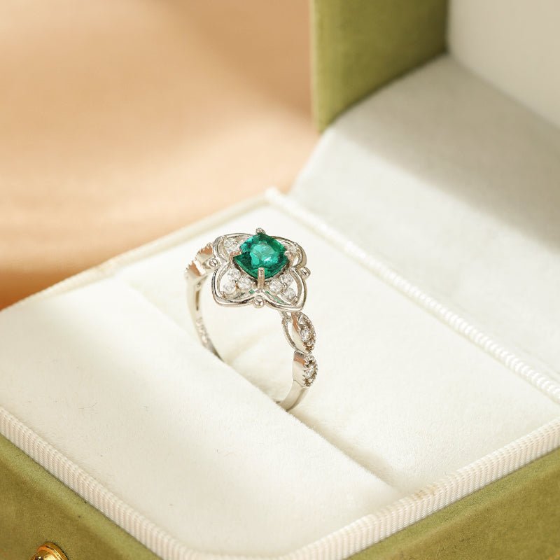 Bague Argent S925 Émeraude Trèfle Porte-Bonheur - Biloria