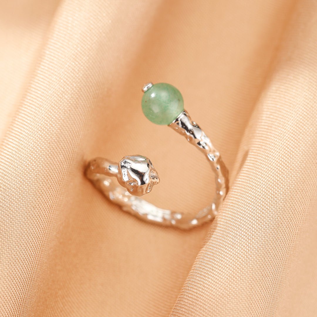 Bague Aventurine Argent 925 Martelé – Porte-Bonheur & Bien-Être - Biloria