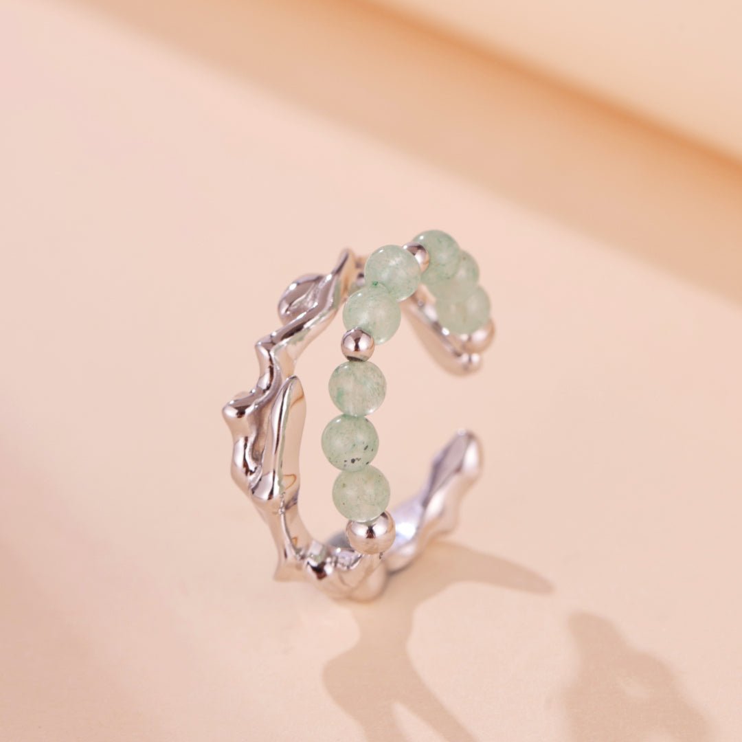 Bague Aventurine Bambou Argent 925 Ajustable - Cadeau Nature - Biloria