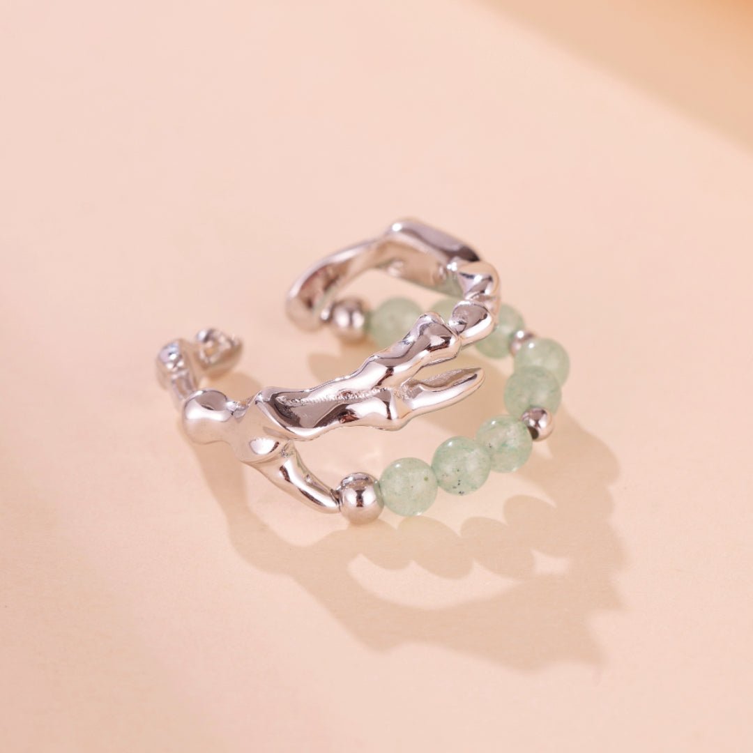 Bague Aventurine Bambou Argent 925 Ajustable - Cadeau Nature - Biloria