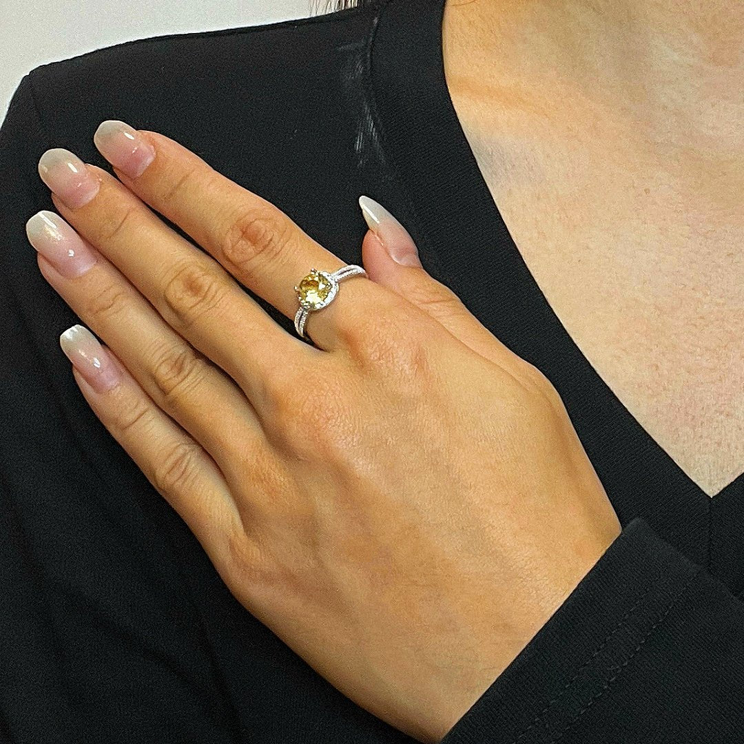 Bague Citrine Argent 925 Pierre Ronde 7mm Ajustable - Biloria