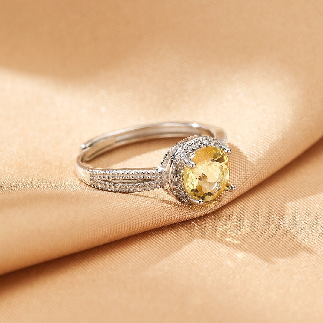 Bague Citrine Argent 925 Pierre Ronde 7mm Ajustable - Biloria
