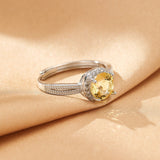 Bague Citrine Argent 925 Pierre Ronde 7mm Ajustable - Biloria
