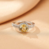 Bague Citrine Argent 925 Pierre Ronde 7mm Ajustable - Biloria