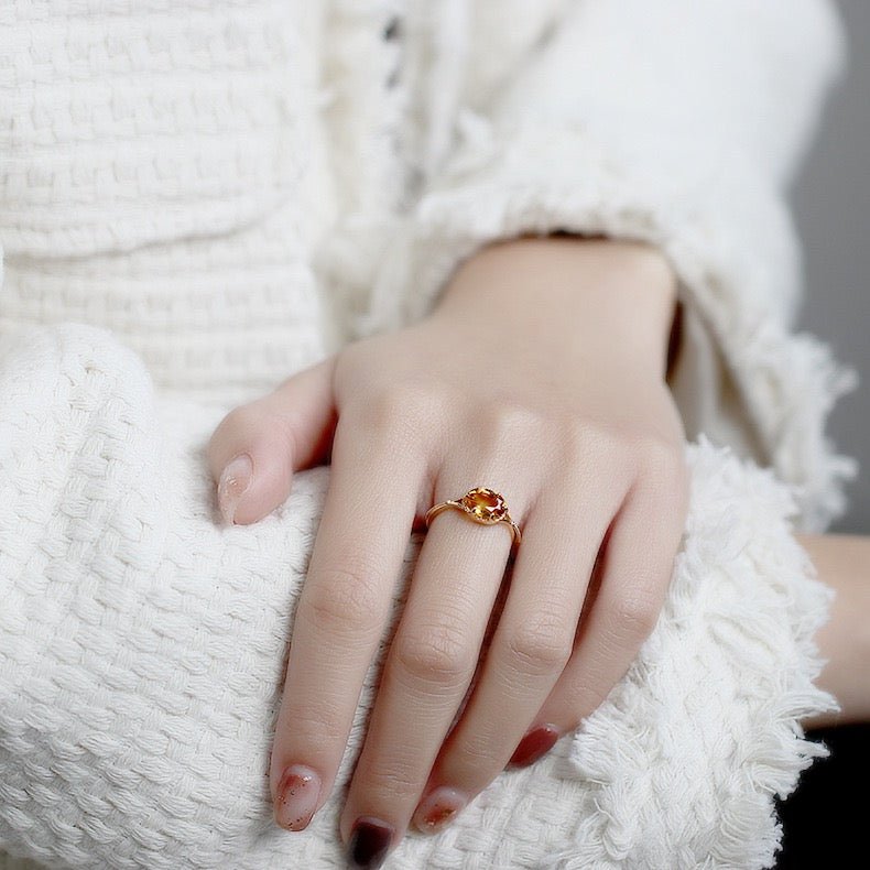 Bague Citrine en Argent Plaqué Or – Vertus et Énergie - Biloria