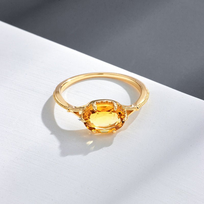 Bague Citrine en Argent Plaqué Or – Vertus et Énergie - Biloria
