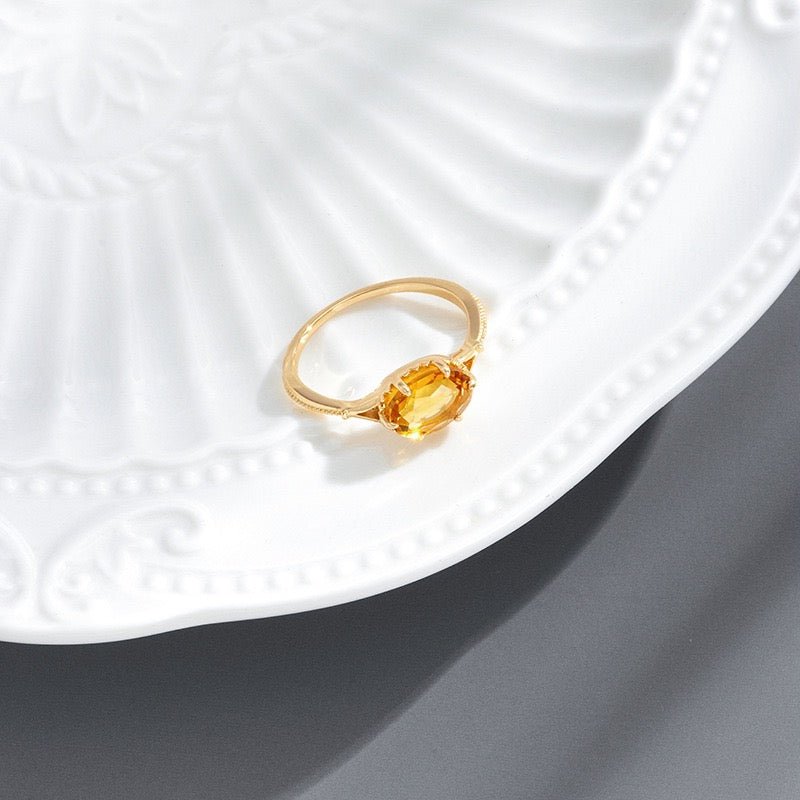 Bague Citrine en Argent Plaqué Or – Vertus et Énergie - Biloria