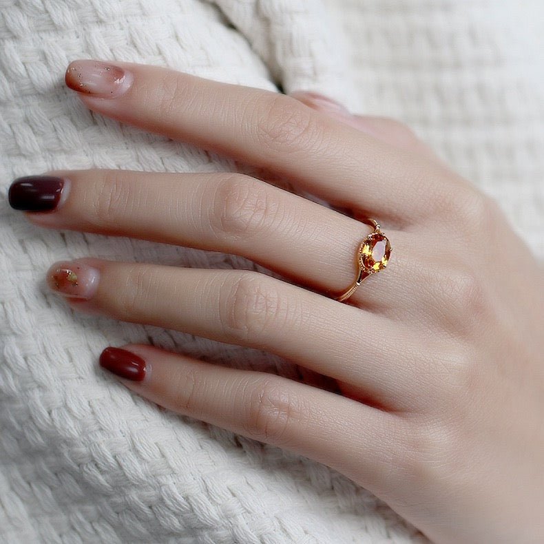 Bague Citrine en Argent Plaqué Or – Vertus et Énergie - Biloria