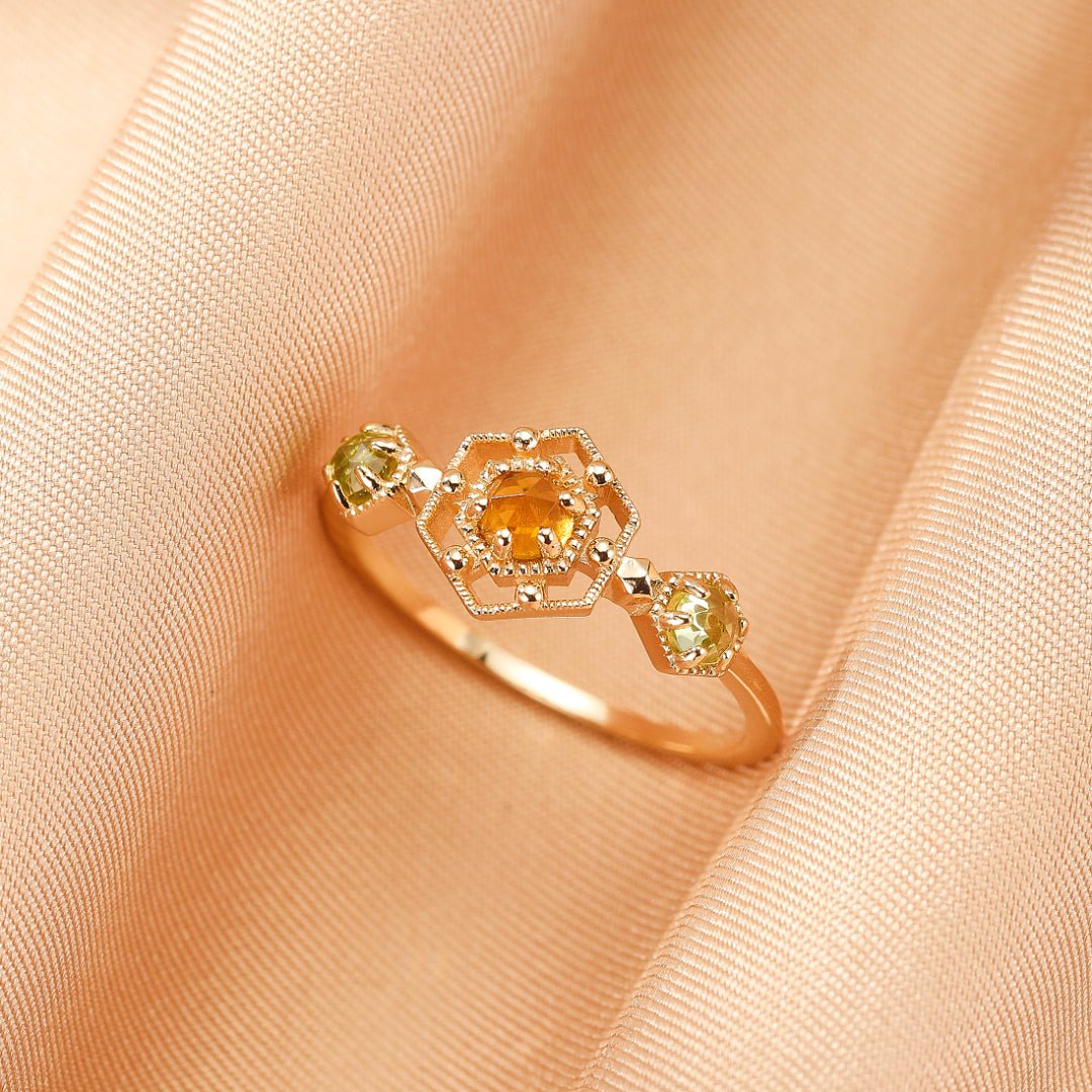 Bague Citrine Péridot Argent 925 Plaqué Or – Bijou Renouveau - Biloria