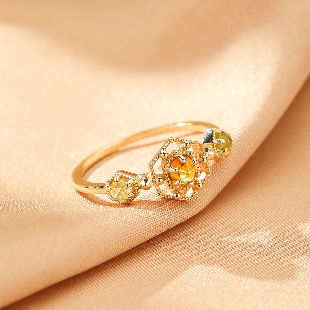 Bague Citrine Péridot Argent 925 Plaqué Or – Bijou Renouveau - Biloria