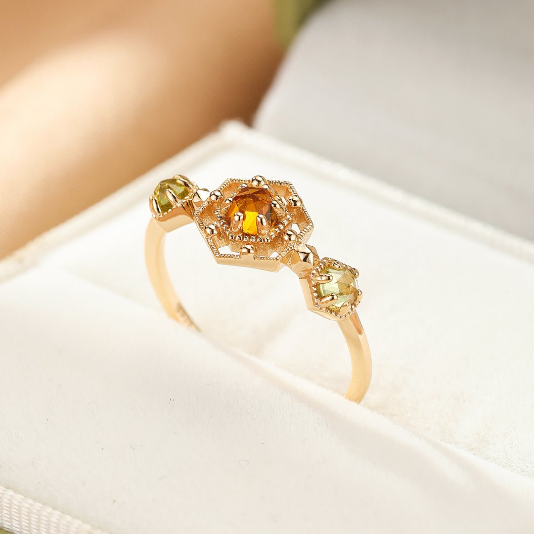 Bague Citrine Péridot Argent 925 Plaqué Or – Bijou Renouveau - Biloria
