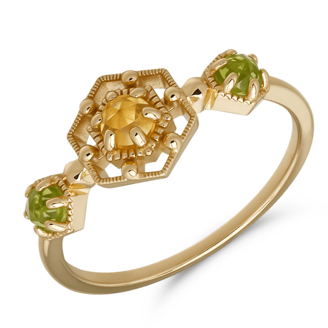 Bague Citrine Péridot Argent 925 Plaqué Or – Bijou Renouveau - Biloria