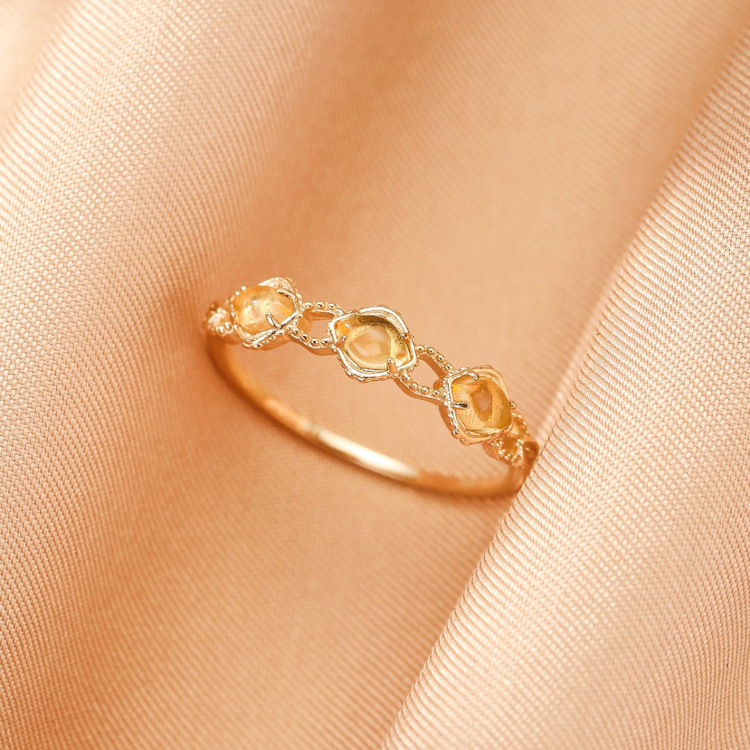 Bague Citrine Pierre Lumière Dorée Spirituelle Argent Plaqué Or - Biloria